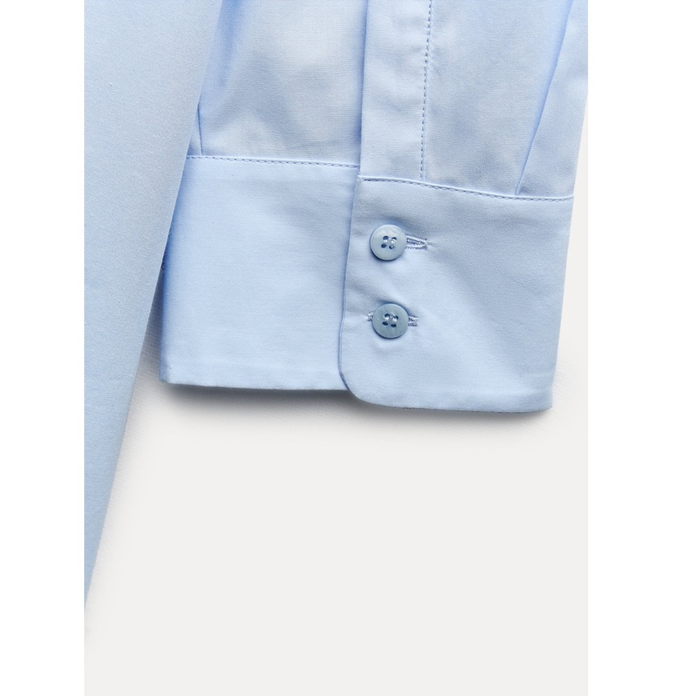 Zara Slim Fit Poplin Cotton Shirt Light Blue below-the-elbow sleeves ZW XS NWT - Picture 11 of 16